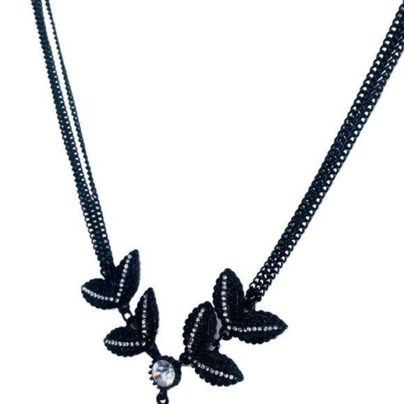 Betsey Johnson Iconic Jet Setters Black Lace Crystal 3 Strand Gem Necklace - Picture 7 of 9